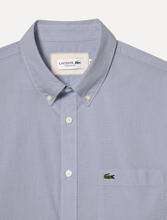 Camisa Lacoste Masculina Cotton Poplin Grid Branco/Azul