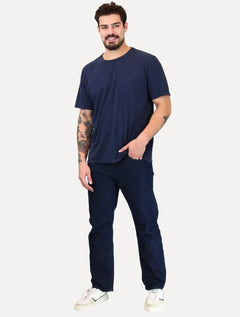 Calça Calvin Klein Jeans Masculina Straight Five Pockets Azul Marinho