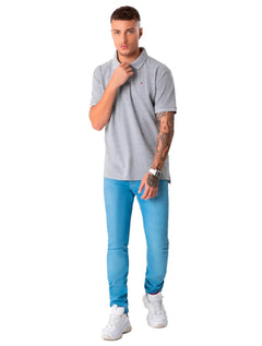 Polo Tommy Jeans Masculina Regular Original Fine Piquet Cinza Mescla