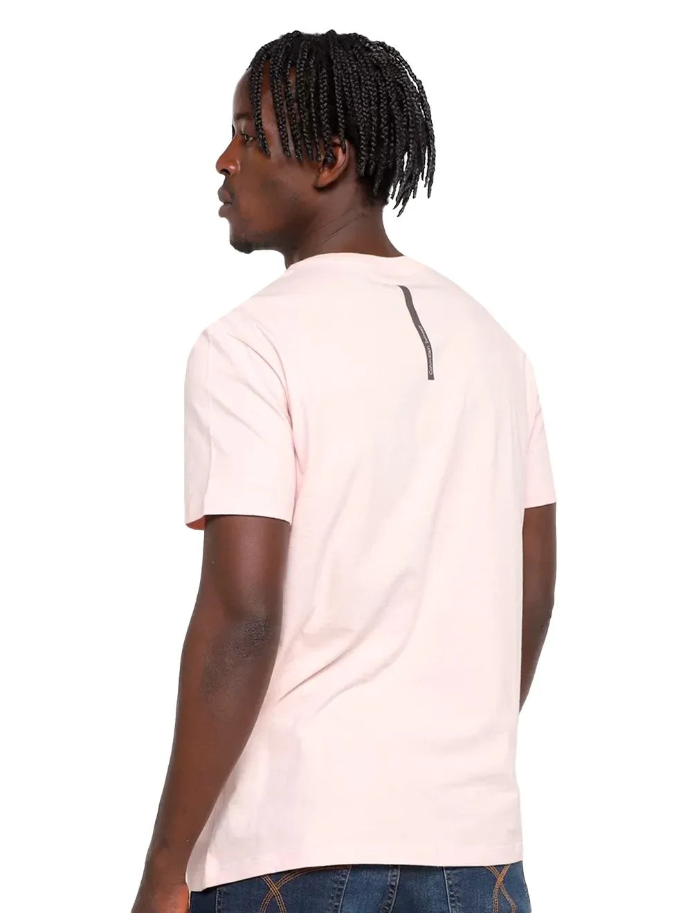 Camiseta Calvin Klein Swimwear Masculina V-Neck Slim Fit Logo Rosa Claro