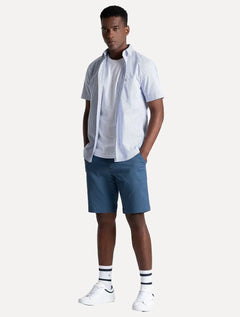 Camisa Tommy Hilfiger Masculina Manga Curta Regular Listrada Oxford Azul Médio