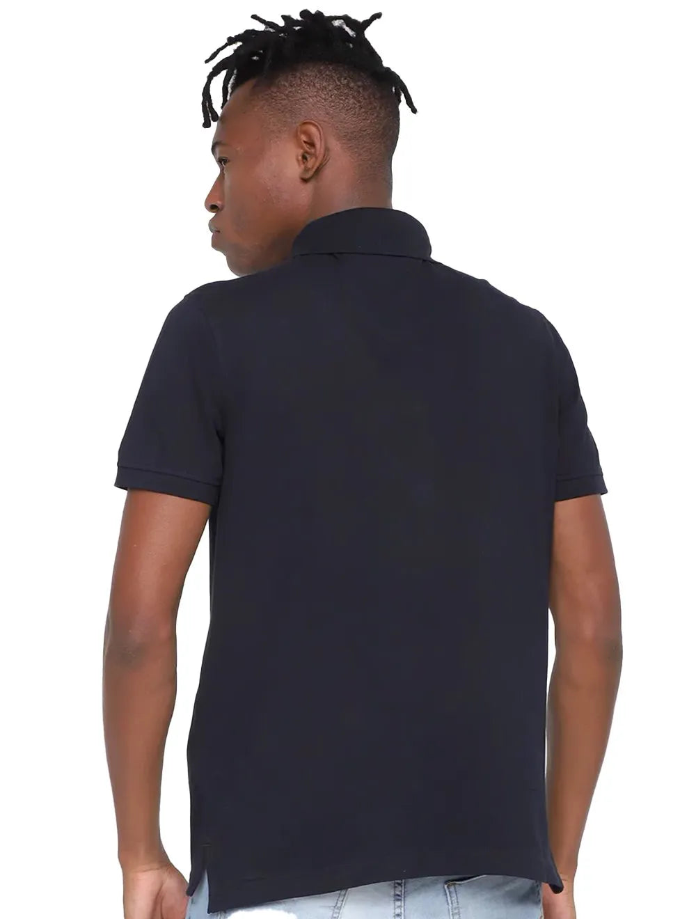 Polo Tommy Hilfiger Masculina Piquet Chest Striped Logo Azul Marinho