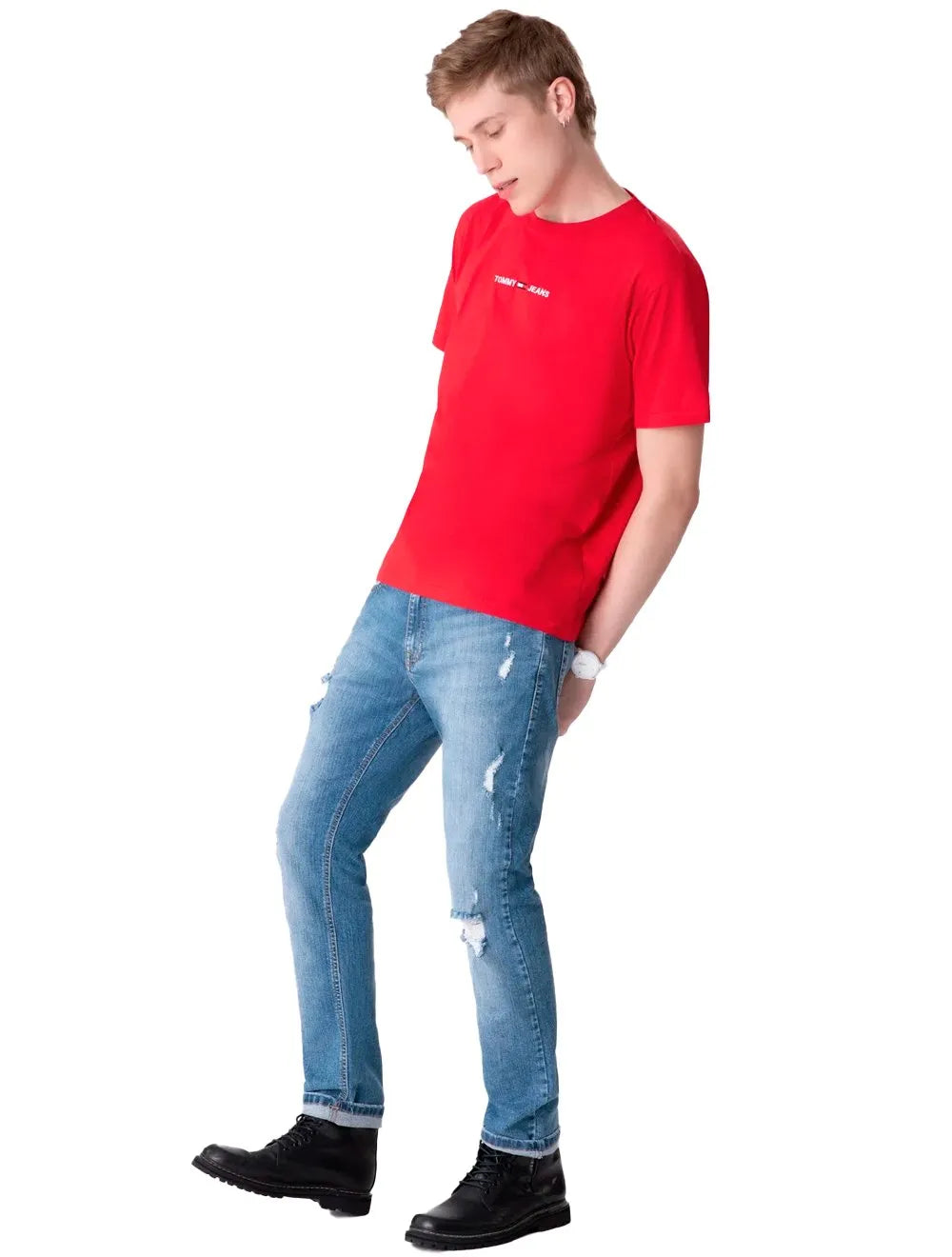 Camiseta Tommy Jeans Masculina Small Logo Text Vermelha