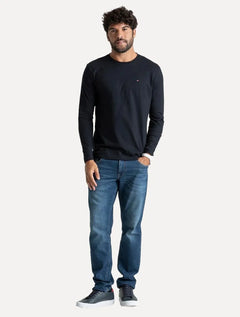 Camiseta Tommy Hilfiger Masculina Manga Longa Essential Cotton Azul Marinho