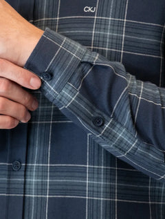 Camisa Calvin Klein Jeans Masculina Slim Navy Flannel Xadrez Azul Marinho