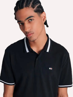 Polo Tommy Jeans Masculina Piquet Regular Tipped Stretch Preta