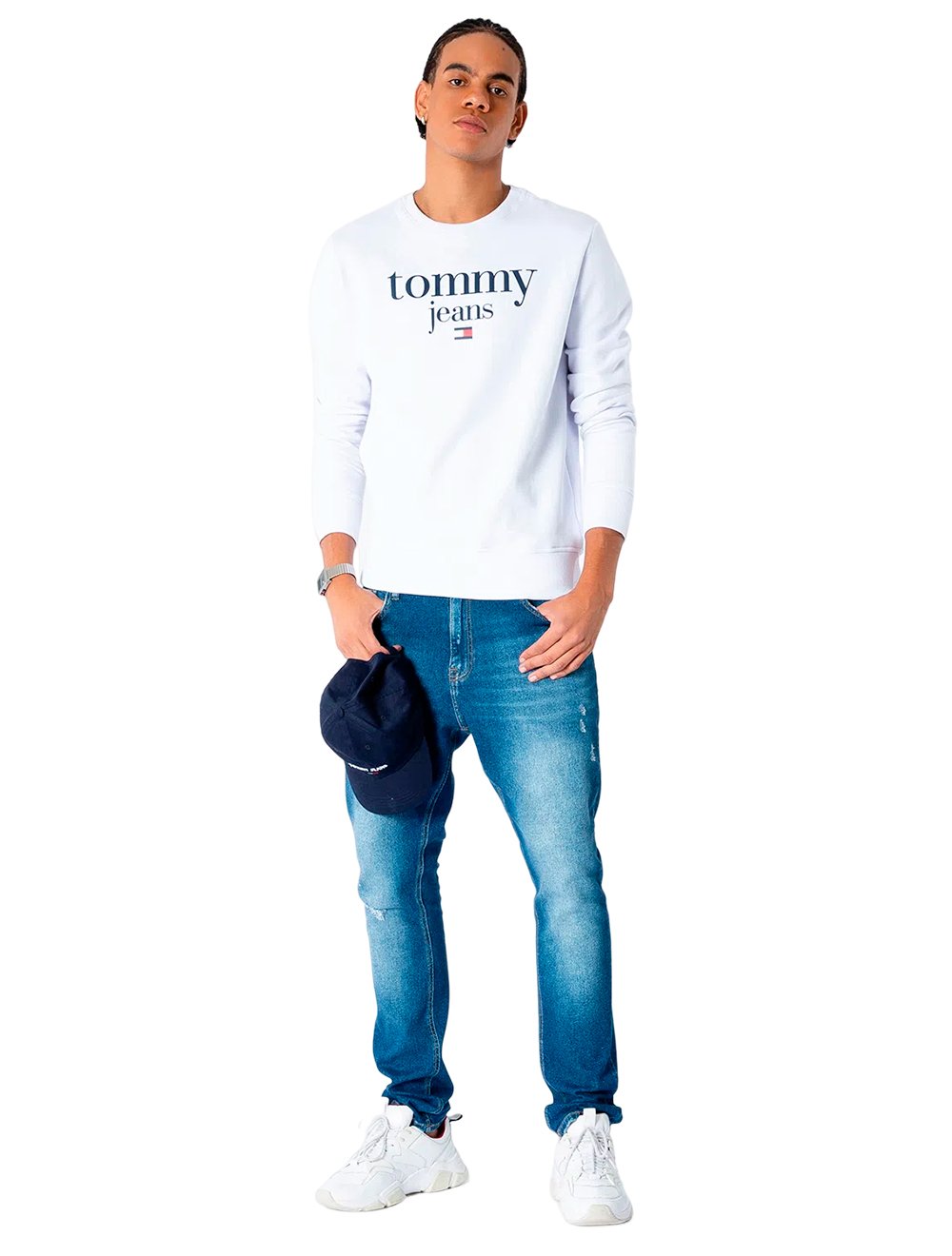 Moletom Tommy Jeans Masculino Regular Crewneck Modern Corp Logo Branco