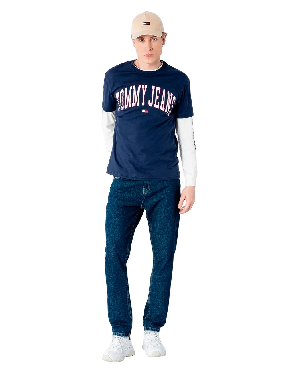 Camiseta Tommy Jeans Masculina Regular Classic Collegiate Flag Azul Marinho