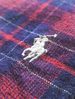 Camisa Ralph Lauren Masculina Custom Fit Flannel Xadrez Gordon Vermelho/Marinho