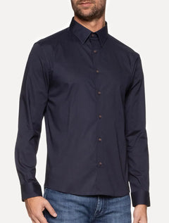 Camisa Ellus Masculina Tricoline Slim New Irish Azul Marinho