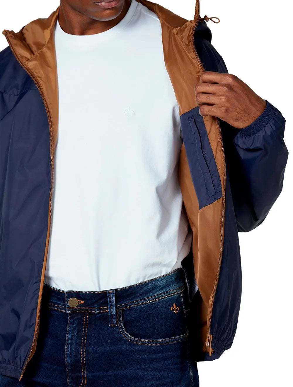 Jaqueta Dudalina Masculina Nylon Hoodie Corta Vento Azul Marinho