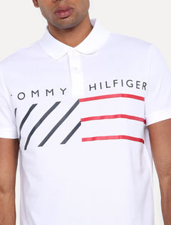 Polo Tommy Hilfiger Masculina Regular Piquet Brand Love Print Branca