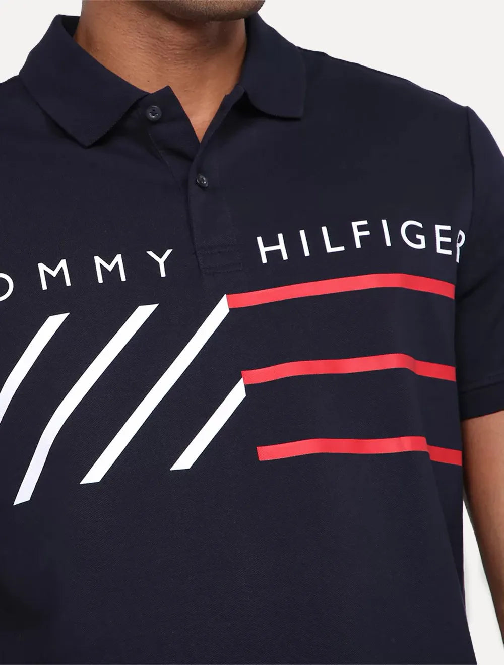 Polo Tommy Hilfiger Masculina Regular Piquet Brand Love Print Azul Marinho