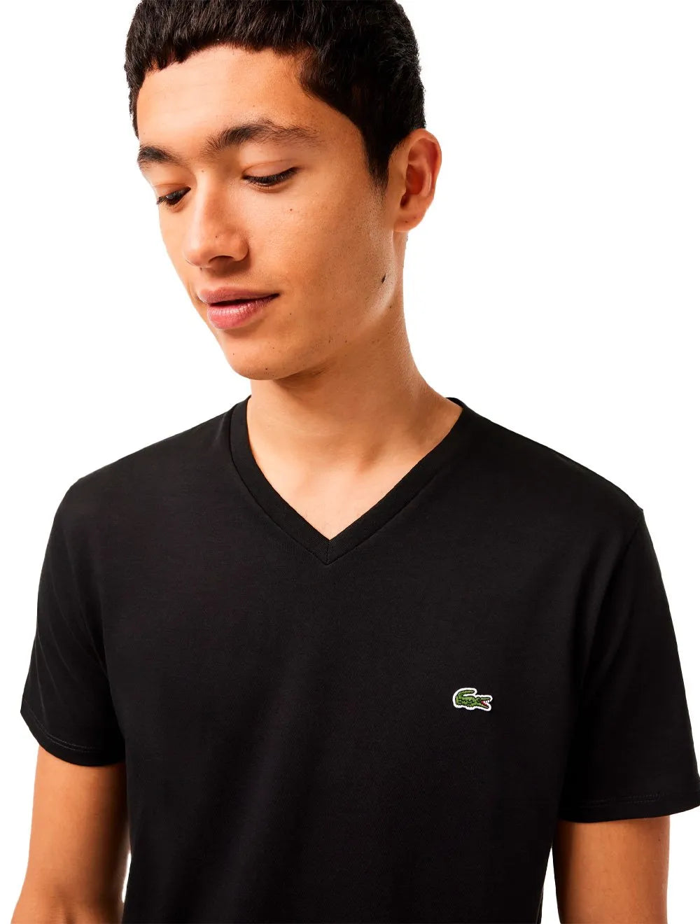 Camiseta Lacoste Masculina Jersey Pima Cotton Gola V Preta