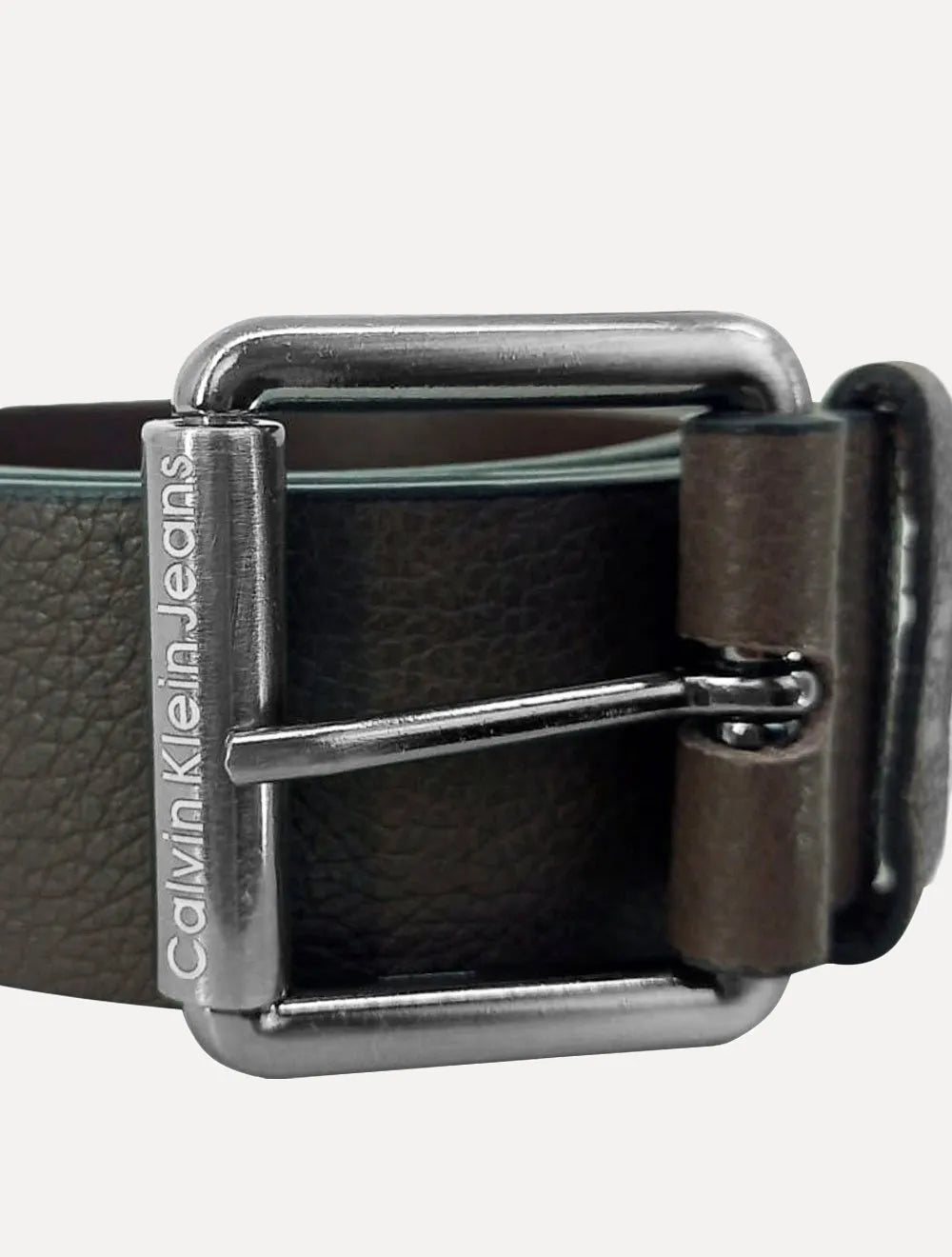 Cinto Calvin Klein Jeans Couro Roller Logo Marrom Café