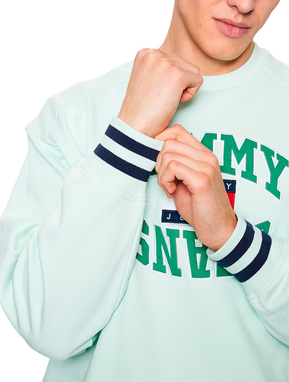 Moletom Tommy Jeans Masculino Crewneck Boxy Arched Logo Verde Claro
