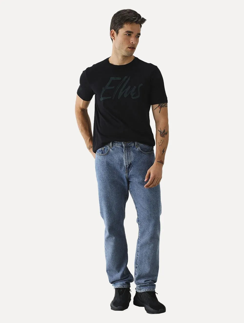 Camiseta Ellus Masculina Maxi Logo Classic Green Brush Preta