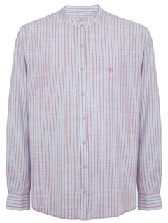 Camisa Dudalina Masculina Comfort Slub Cotton Listrada Rosa / Azul Claro