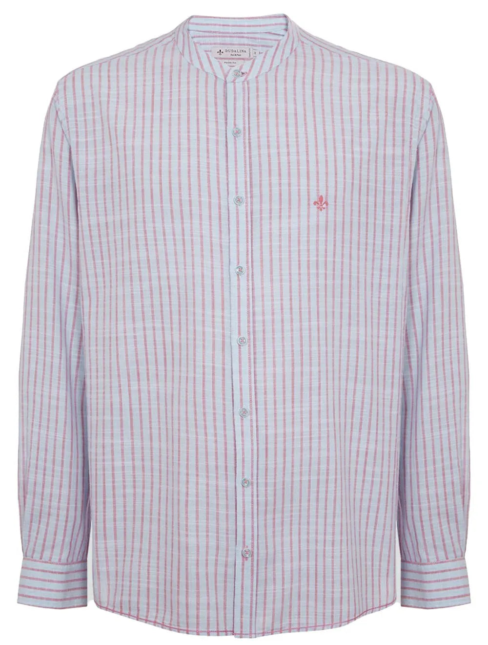 Camisa Dudalina Masculina Comfort Slub Cotton Listrada Rosa / Azul Claro
