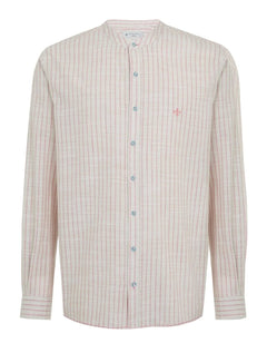 Camisa Dudalina Masculina Comfort Slub Cotton Listrada Rosa / Cáqui