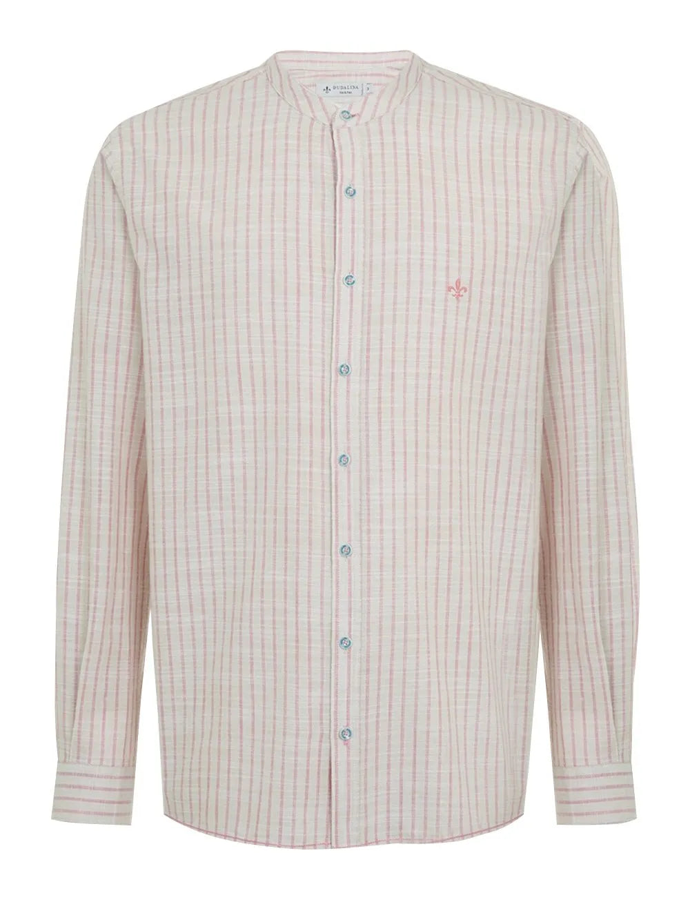 Camisa Dudalina Masculina Comfort Slub Cotton Listrada Rosa / Cáqui