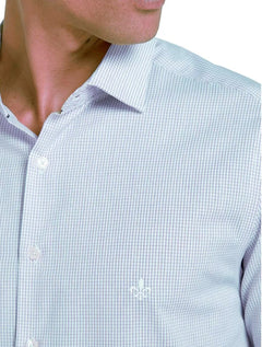 Camisa Dudalina Masculina Slim Superfine Cotton Mini Xadrez Azul/Branca