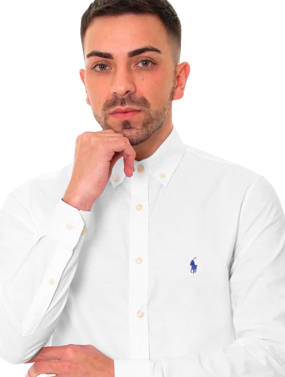 Camisa Ralph Lauren Masculina Slim Fit Stretch Oxford Branca