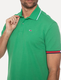 Polo Tommy Jeans Masculina Regular Piquet Flag Cuffs Verde