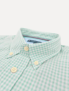 Camisa Tommy Hilfiger Masculina Manga Curta Xadrez Gingham Branca/Verde Claro