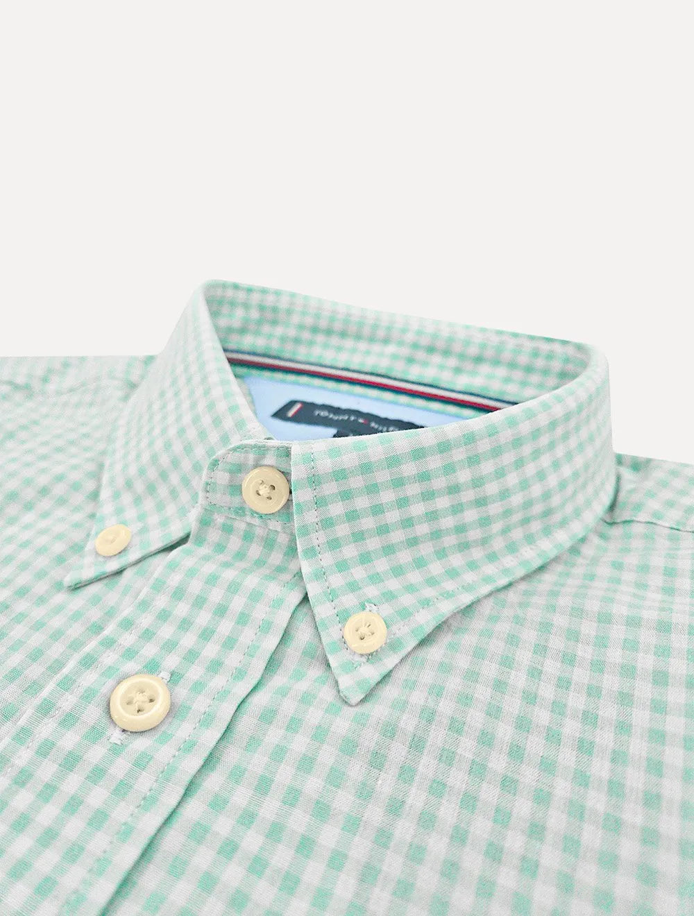 Camisa Tommy Hilfiger Masculina Manga Curta Xadrez Gingham Branca/Verde Claro