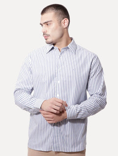 Camisa Ellus Masculina Tricoline Dash Stripe Classic Italian Branca/Azul