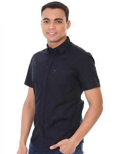 Camisa Tommy Jeans Masculina Manga Curta Solid Poplin Azul Marinho