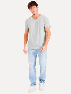 Camiseta Colcci Masculina V-Neck Logo Minimalista Cinza Mescla