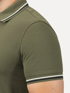 Polo Tommy Hilfiger Masculina Slim Tipped Collar Verde Militar