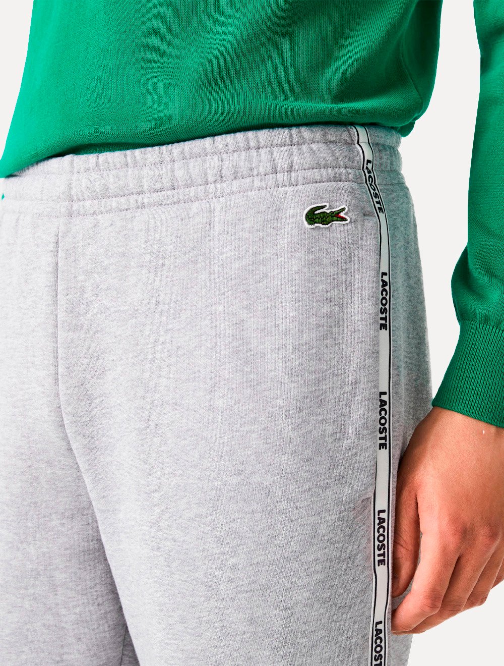 Calça Lacoste Moletom Masculina Side Sash Brand Recorte Cinza Mescla