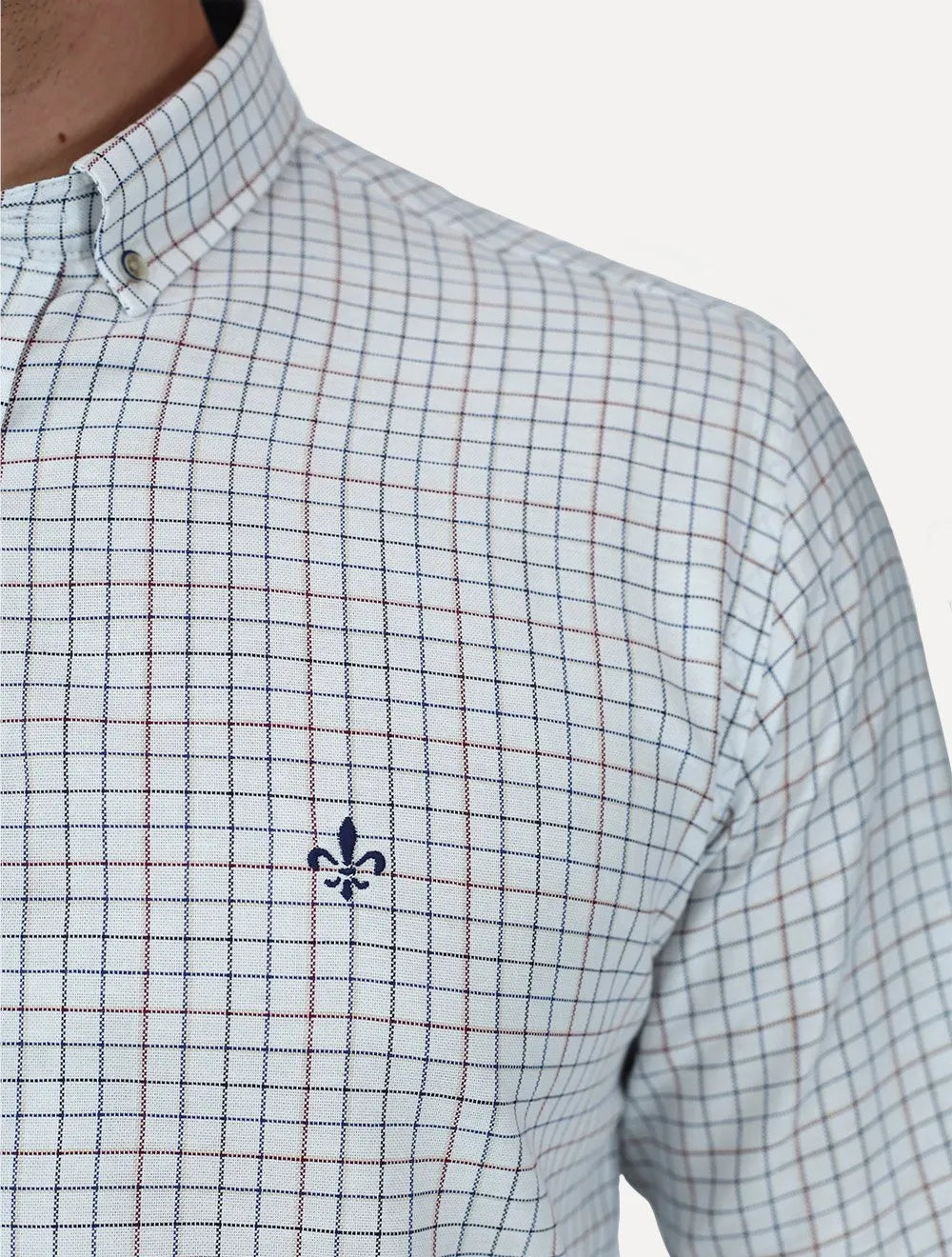 Camisa Dudalina Masculina Slim Superfine Cotton Xadrez Grid Branca