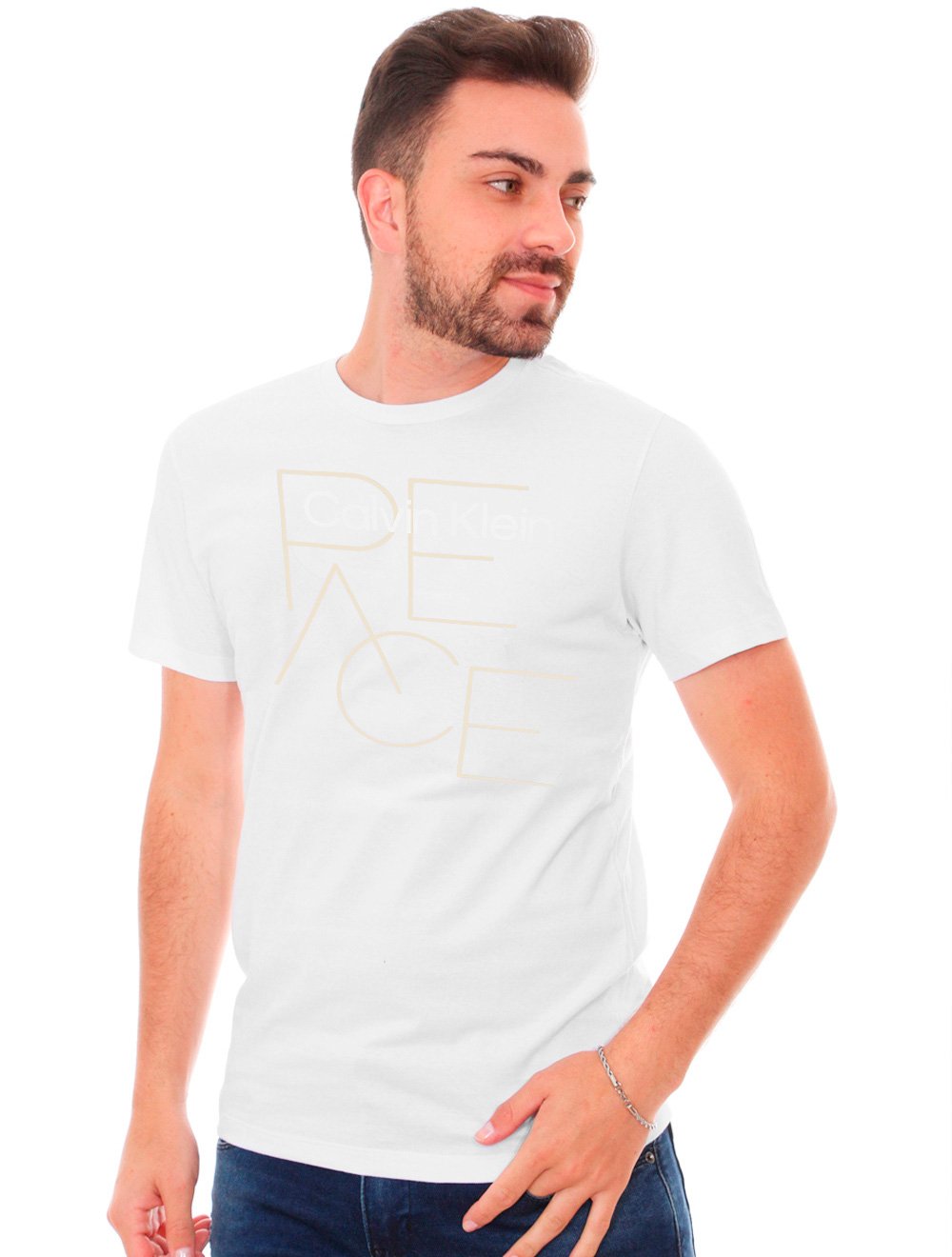 Camiseta Calvin Klein Jeans Masculina NY Peace Branca