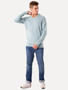 Suéter Tommy Hilfiger Masculino Signature V-Neck Azul Claro