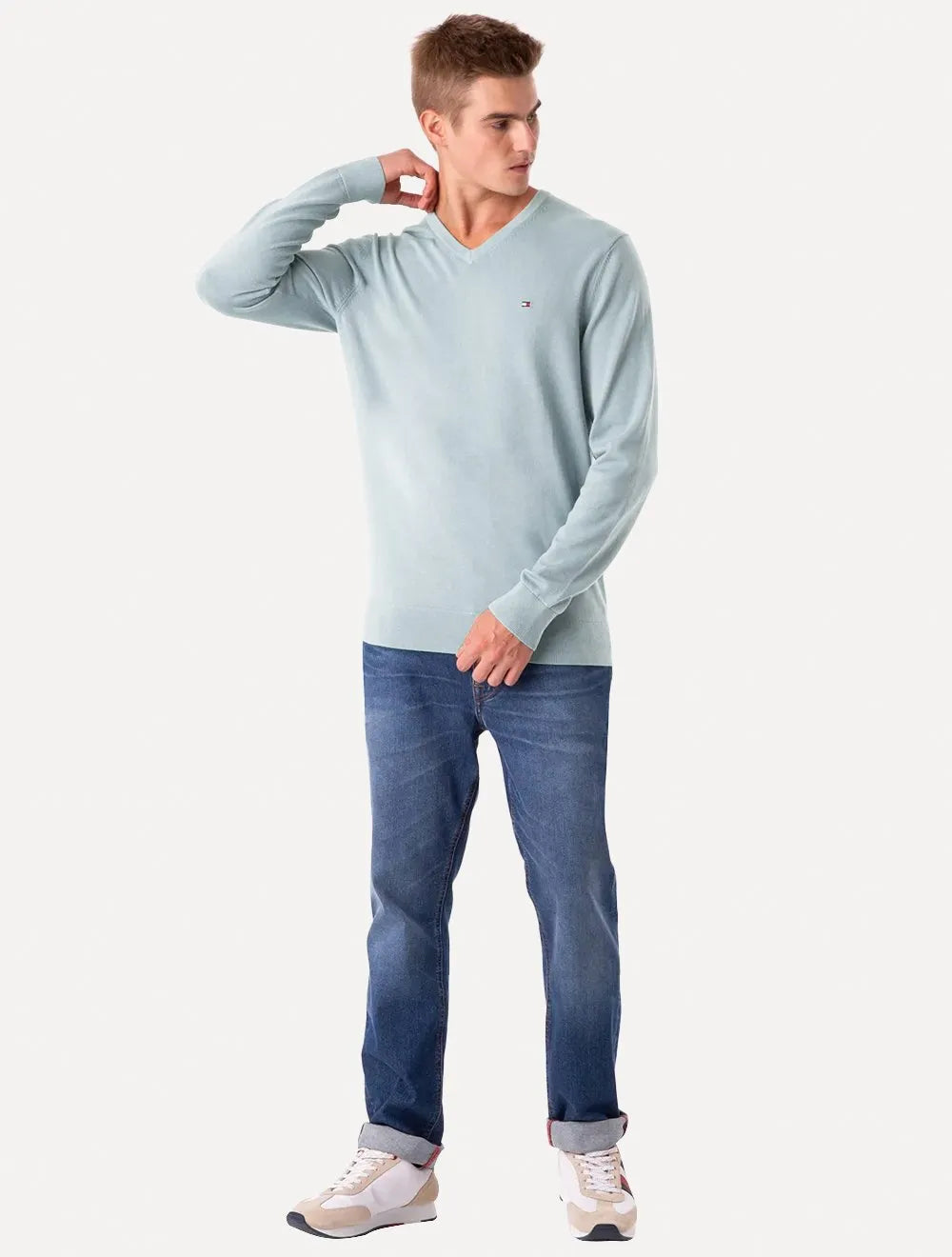 Suéter Tommy Hilfiger Masculino Signature V-Neck Azul Claro