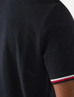 Camiseta Tommy Hilfiger Masculina Plus Size Piquet Global Stripe Cuff Marinho