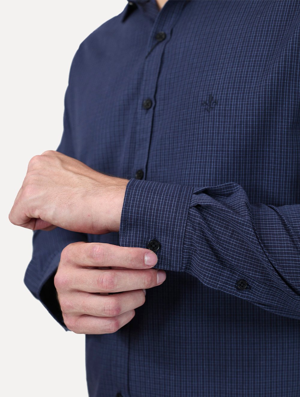 Camisa Dudalina Masculina Slim Superfine Cotton Xadrez Grid Azul Marinho
