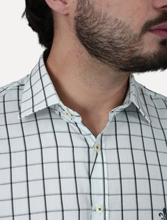 Camisa Dudalina Masculina Comfort Superfine Cotton Xadrez Branca