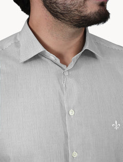 Camisa Dudalina Masculina Slim Superfine Cotton Listrada Light Verde Escuro