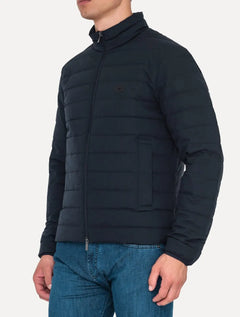 Jaqueta Empório Armani Masculina Matelassê Full-Zip Black Logo Azul Marinho
