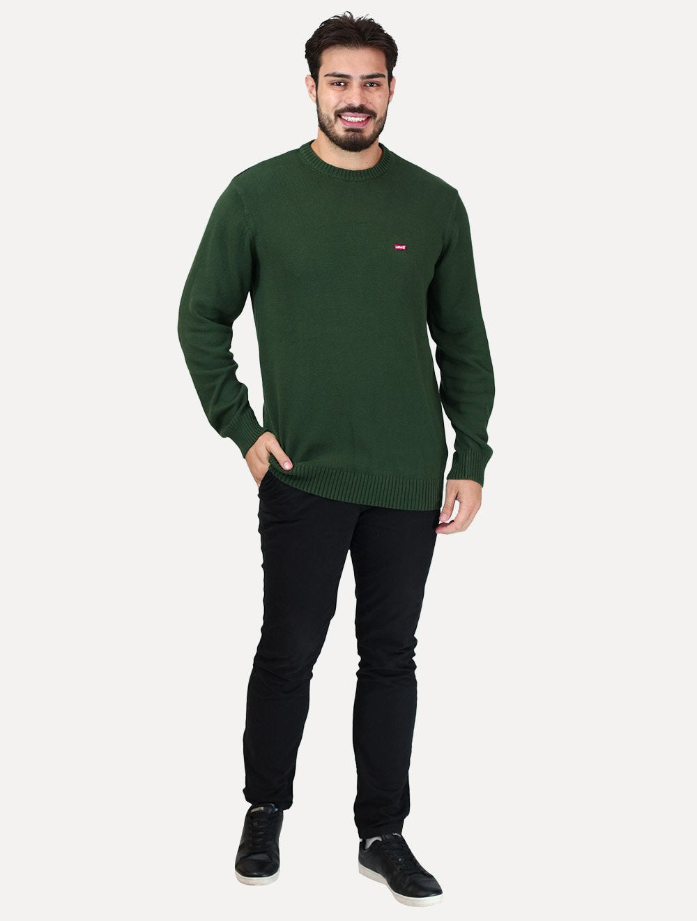 Suéter Levis Masculino Crewneck Classic Housemark Logo Verde Escuro