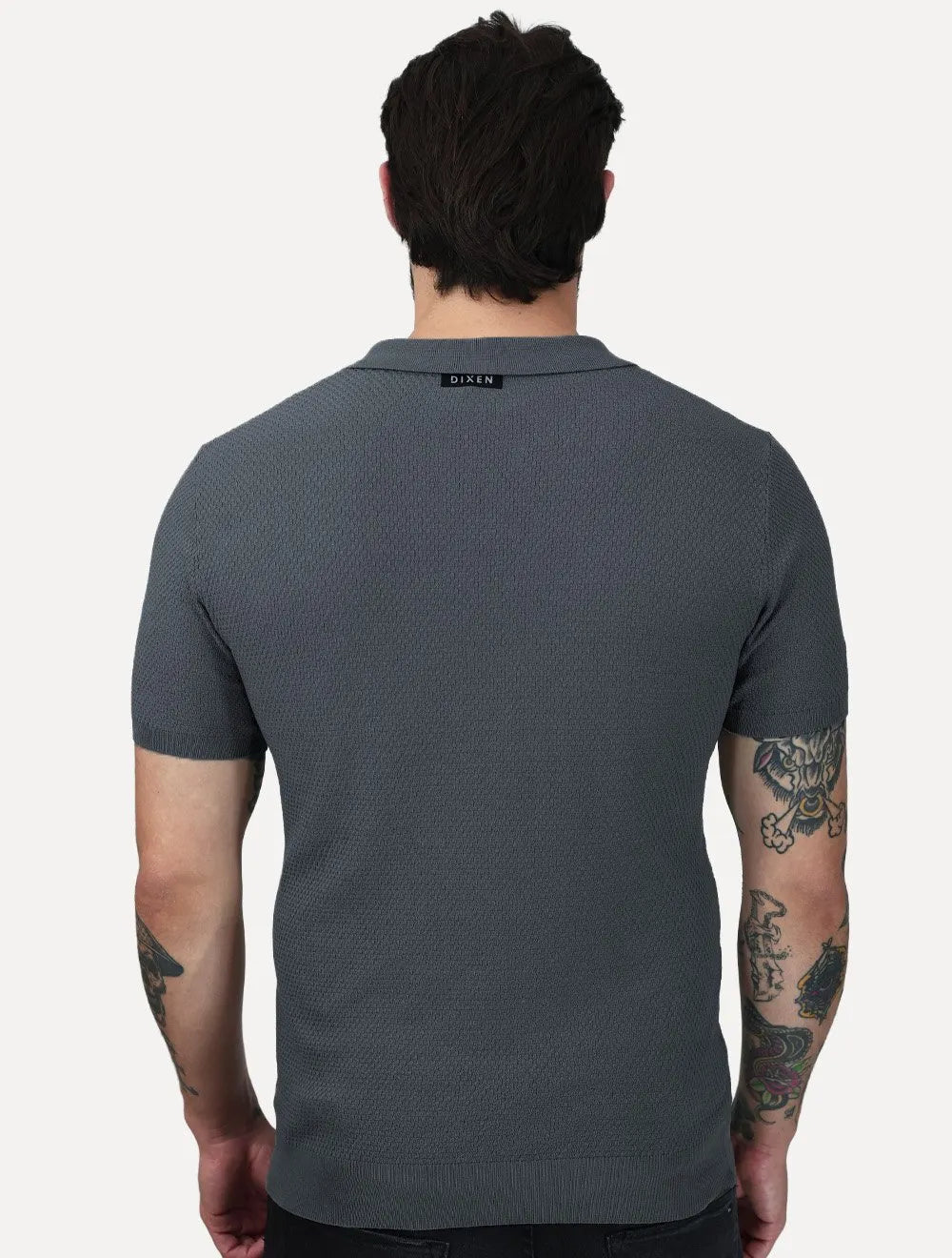Polo Dixen Masculina Tricot Manga Curta Cinza