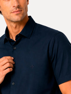 Camisa Dudalina Masculina Manga Curta Slim Superfine Cotton Tricoline Lisa Azul Marinho