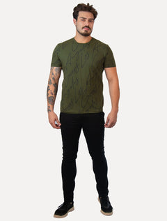 Camiseta Guess Masculina Full Lettering Verde Escuro