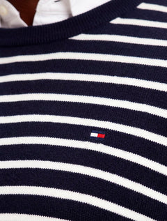 Suéter Tommy Hilfiger Masculino Crewneck Essential Cotton Listrada Azul/Branco