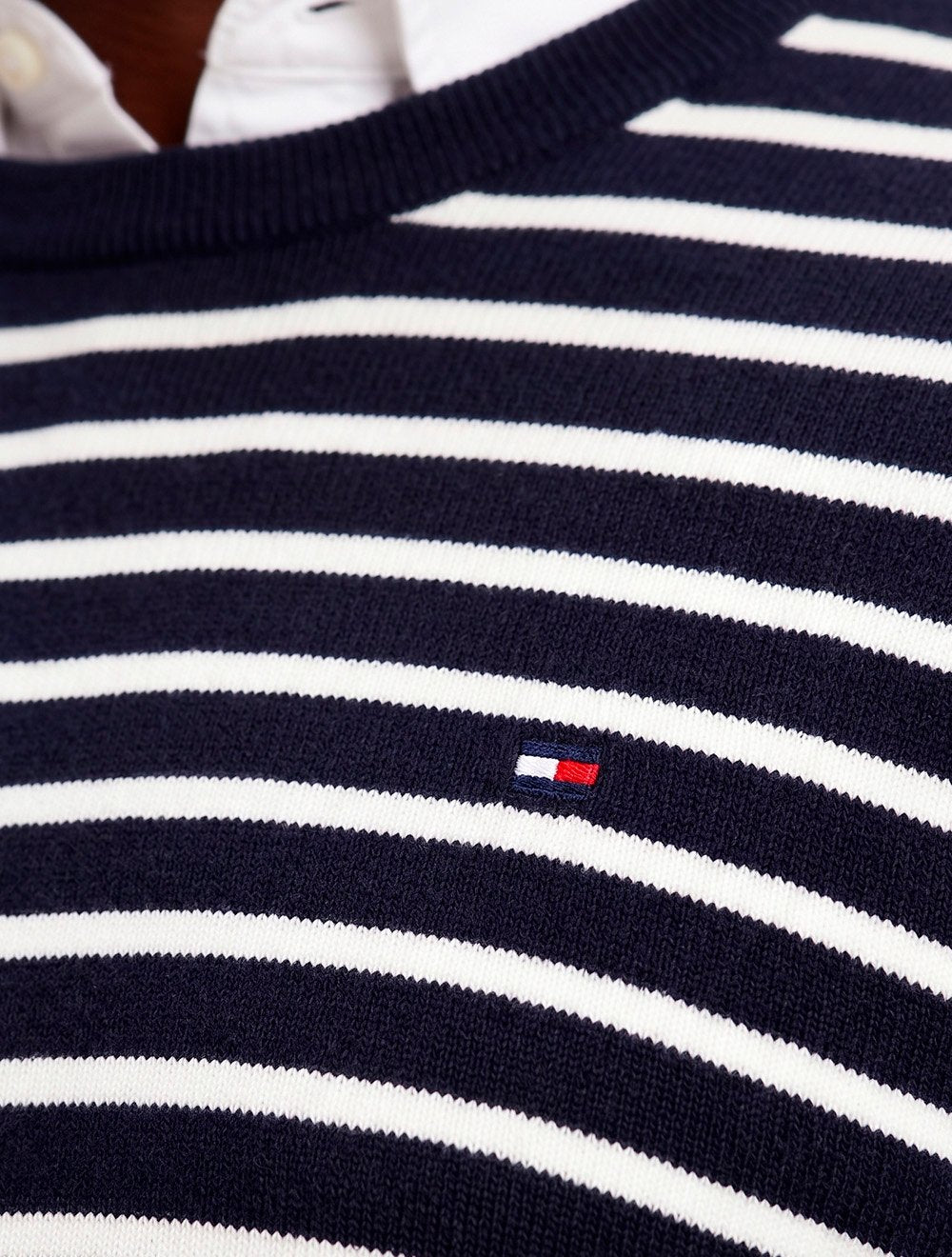 Suéter Tommy Hilfiger Masculino Crewneck Essential Cotton Listrada Azul/Branco